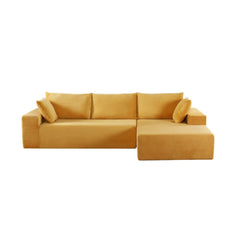 Moon Convertible Sectional Sofa in Soft Corduroy, Modern Comfy Couch with Full Foam Cushioning, Cozy Sleeper Sectional for Living Room, Bedroom, No Assembly Required, Ginger Yellow - Right Facing