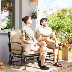 Swing Glider Rocking Chair, Double Patio Bench, 2 Person Loveseat with Steel Frame, Cushions, Pillow Armrests, Khaki