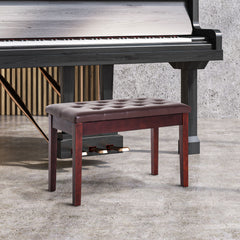 Piano Bench, Duet Piano Chair with Faux Leather Padded Cushion and Wooden Frame, Button Tufted Keyboard Bench, Brown