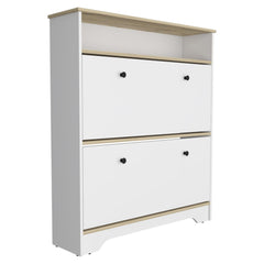 Eternity Shoe Rack, Superior Top, One Open Shelf, Two Extendable Shelves -Light Oak / White