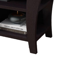 TV Stand Media Cabinet, Curved Wood Legs w 4 Shelves, 60 Inch, Brown
