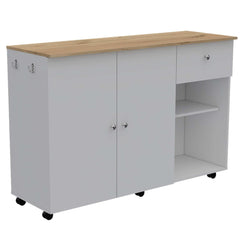 2 Piece Kitchen Set, Kitchen Island Cart + 150 Wall Cabinet Glass, White / Light Oak