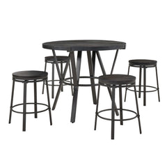 Armageddon Round Dining Table with 4 Swivel Wooden Dining Stools Set