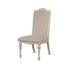 Rustic Style 2pc Side Chair Upholstered Seat Intricate Wood Inlay Detail Antique White Finish Dining Room