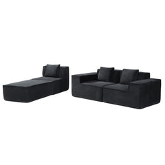 Moon Convertible Corduroy Sectional Couch with Ottoman & Pillows, Modular L Shaped Sleeper Sofa, Boneless Cloud Couch for Living Room Furniture, Black