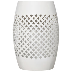 12" Steel Outdoor Side Table, Round Hollow Drum Patio End Table, Accent Table for Indoor and Outdoorr, White