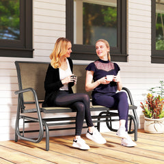 2-Person Outdoor Glider Bench, Patio Double Swing Rocking Chair Loveseat with Steel Frame, Light Mixed Brown