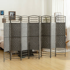 8 Panel Folding Room Divider Portable Privacy Screen Wave Fiber Room Partition for Home Office Dark Gray