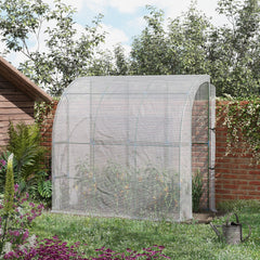 7' x 4' x 7' Outdoor Lean to Greenhouse, Walk-In Green House Plant Nursery with Roll-up Window, PE Cover, White