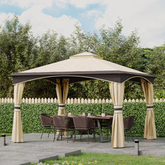 10' x 12' Outdoor Gazebo with Netting, Patio Gazebo Canopy with 2-Tier Soft Top Roof and Steel Frame for Lawn, Garden, Backyard and Deck