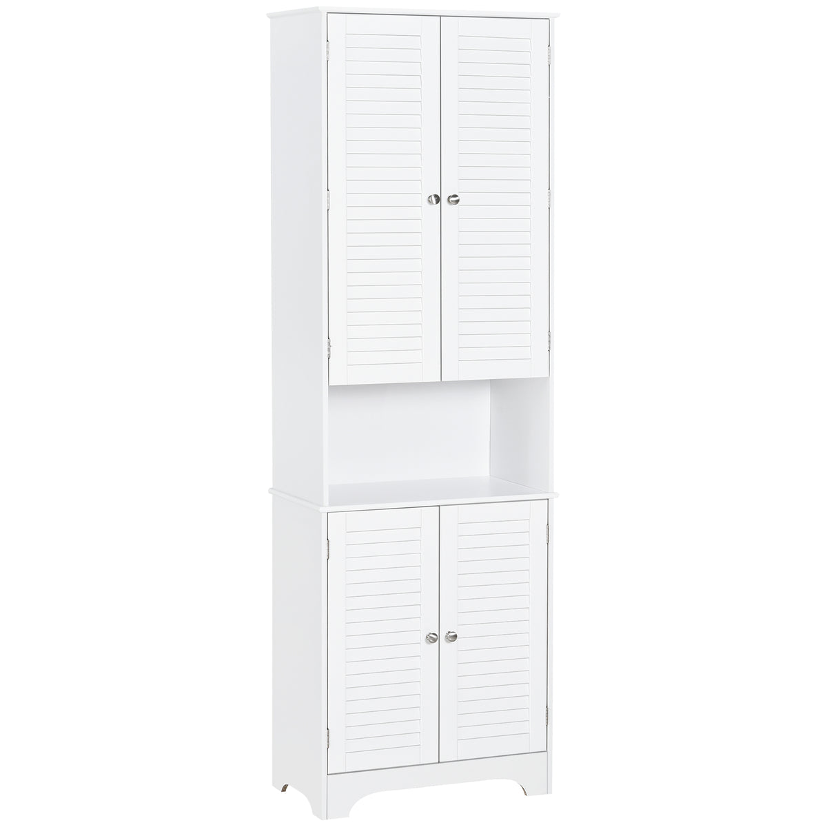 Tall Narrow Bathroom Storage Cabinet with Doors and Shelf Adjustability, Freestanding Linen Cabinet with 2 Cabinets and Countertop, White