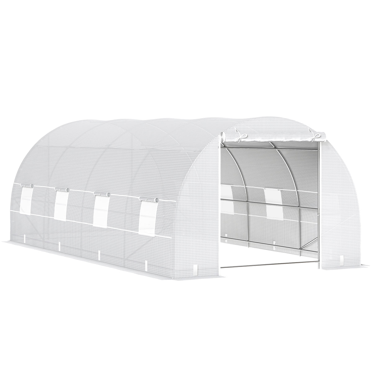 20' x 10' x 7' Walk-In Tunnel Greenhouse with Zippered Door & 8 Mesh Windows, Large Garden Green House Kit, Galvanized Steel Frame, White