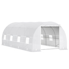 20' x 10' x 7' Walk-In Tunnel Greenhouse with Zippered Door & 8 Mesh Windows, Large Garden Green House Kit, Galvanized Steel Frame, White