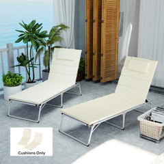 Foldable Chaise Lounge Cushion Set of 2, Outdoor Lounge Chair Cushion Set, UPF50+ 230gsm Olefin, 80" x 26" Cream White