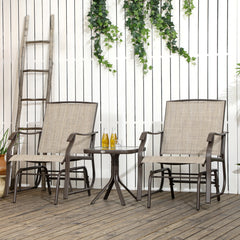 3 Piece Outdoor Glider Chair with Coffee Table Bistro Set, 2 Patio Rocking Swing Chairs with Breathable Sling Fabric, Glass Tabletop, for Backyard, Garden and Porch, Mixed Brown