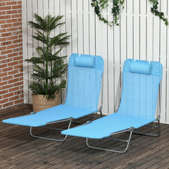2 Piece Folding Chaise Lounge Chairs, Pool Sun Tanning Chairs with Reclining Back, Breathable Mesh Seat, Headrest for Beach, Yard, Patio, Blue
