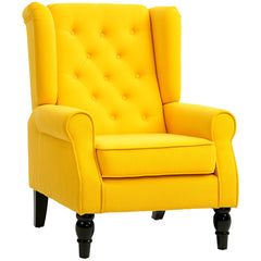 Wingback Accent Chair for Living Room, Button-Tufted Lounge Chair with Round Armrests and Wood Legs, Yellow