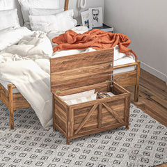 Storage Chest, Farmhouse Lift Top Box Organizer with Safety Hinge, for Bedroom, Entryway, Living Room, Brown Oak