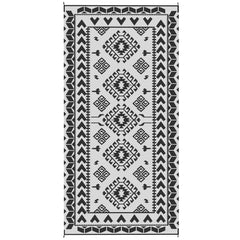 Reversible Outdoor Rug, Waterproof Plastic Straw with Carry Bag, 9' x 18', Black & White Rhombus Patchwork