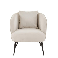 Velvet Accent Chair with Pillow, Modern Upholstered Armchair with Metal Legs, Comfy Barrel Chair for Living Room Bedroom