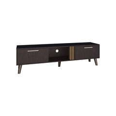 Rhea 63" Wide Tv Stand with Two pull down Cabinets, Two Shelves, Cable Management , Living Room, Tv Room Black Wengue - Light Oak