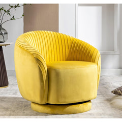 Velvet 364 Degree Swivel Barrel Chair, Pleated Modern Accent Armchair with Sturdy Base and Thick Padded Cushion, Leisure Round Sofa Chair for Living Room Bedroom Office Hotel Nursery
