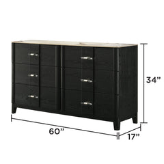 Mars 5Pc Modern Queen Bedroom Set with Upholstered LED Headboard, Footboard Storage, Dresser, Mirror, Chest, and Nightstand in Black Finish