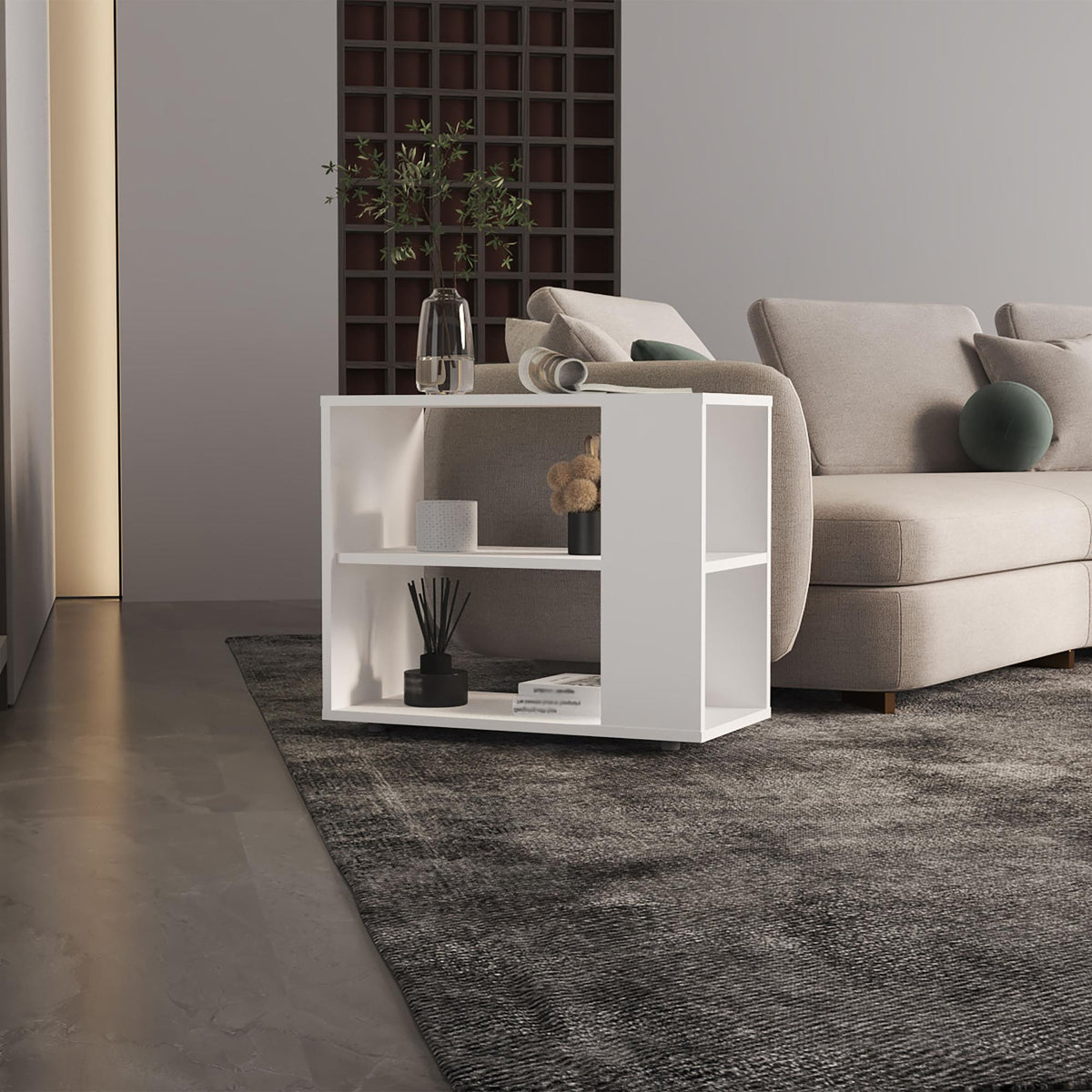 Garden 19,7" High Side Table , End Table, Sofa Table with Two Shelves White