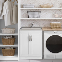 Poem - 28" Laundry Cabinet with Faucet and Stainless Steel Sink - White