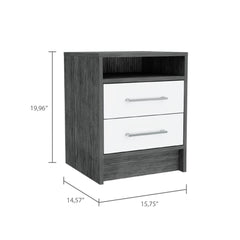 Hephaestus Nightstand , End Table, Side Table Superior Top, Two Drawers -Smokey Oak / White