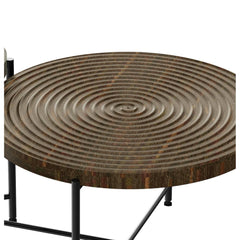 2-Piece Coffee and End Table Set – Waterproof MDF with PVC Cover, Distressed Cylindrical Design, Black Metal Legs – Classic Rustic Charm, Dark Walnut