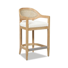 Ares Mid-Century Modern 26" Cane Back Counter Stool, Ivory White Boucle