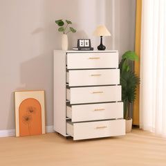 White 5-Drawer Dresser with handles – Modern Storage Cabinet