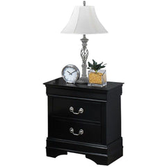 1pc Black Finish Two Drawers Louis Philip Nightstand Solid Wood Contemporary & Simple Style