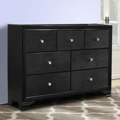 Aurora Drawer Wooden Dresser with Bracket Feet and Crystal Knobs, Black