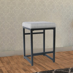 Cosmos Back Metal Counter Stool with Fabric Upholstered Padded Seat, Gray and Black