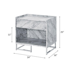 Lyra White Printed Faux Marble & Chrome Finish Accent Table