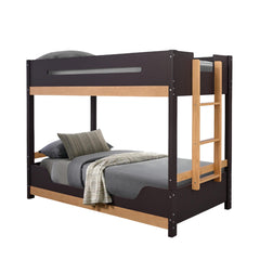 Contemporary Style Twin Over Twin  Bunk Bed Attached Side Ladder Insert An d Lock Joint Purple Mauve/Natural Finish Bedroom Furniture
