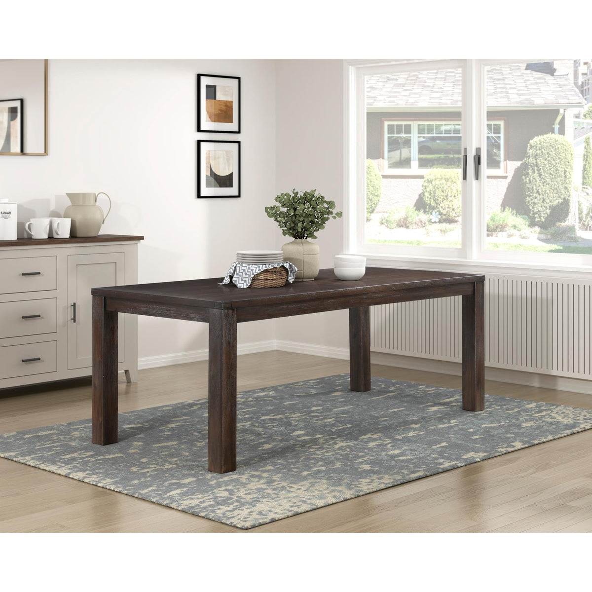 Dark Brown Finish Dining Table Wooden Frame Modern Dining Kitchen Furniture 1pc