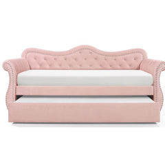 Helen Modern Style Upholstered Velvet Wood Daybed with Trundle in Pink