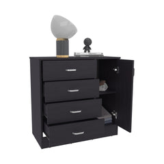 Genesis Four Drawer, One Door Dresser With Spacious Storage, Modern Bedroom Organizer, Black