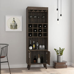 Vista Bar Cabinet, Twelve Built-in Wine Rack, Double Door Cabinet, Two Shelves -Dark Walnut