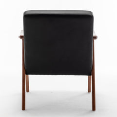 Accent Chair with Microfiber Upholstery and Solid Wood Frame, Classic Mid-Century Modern Living Room Furniture for Extra Seating, Black PU/PVC