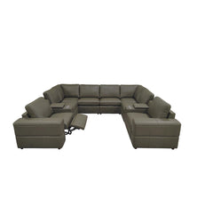 Premium Leather Match Upholstered Large Arms Sectional with Two Recliner Seats