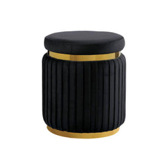 Black Finish Contemporary Style 1pc Round Accent Stool Stainless Steel Gold Trim Velvet Fabric Primary Living Room