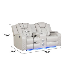 WALTZ LED & Power Recliner 3 PC Made With Faux Leather in Ice