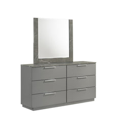 Sonata Mirror – Two-Tone High-Gloss Marble & Lacquer Frame with Large Reflective Surface and Elegant Design- Gray(Includes Mirror Only)
