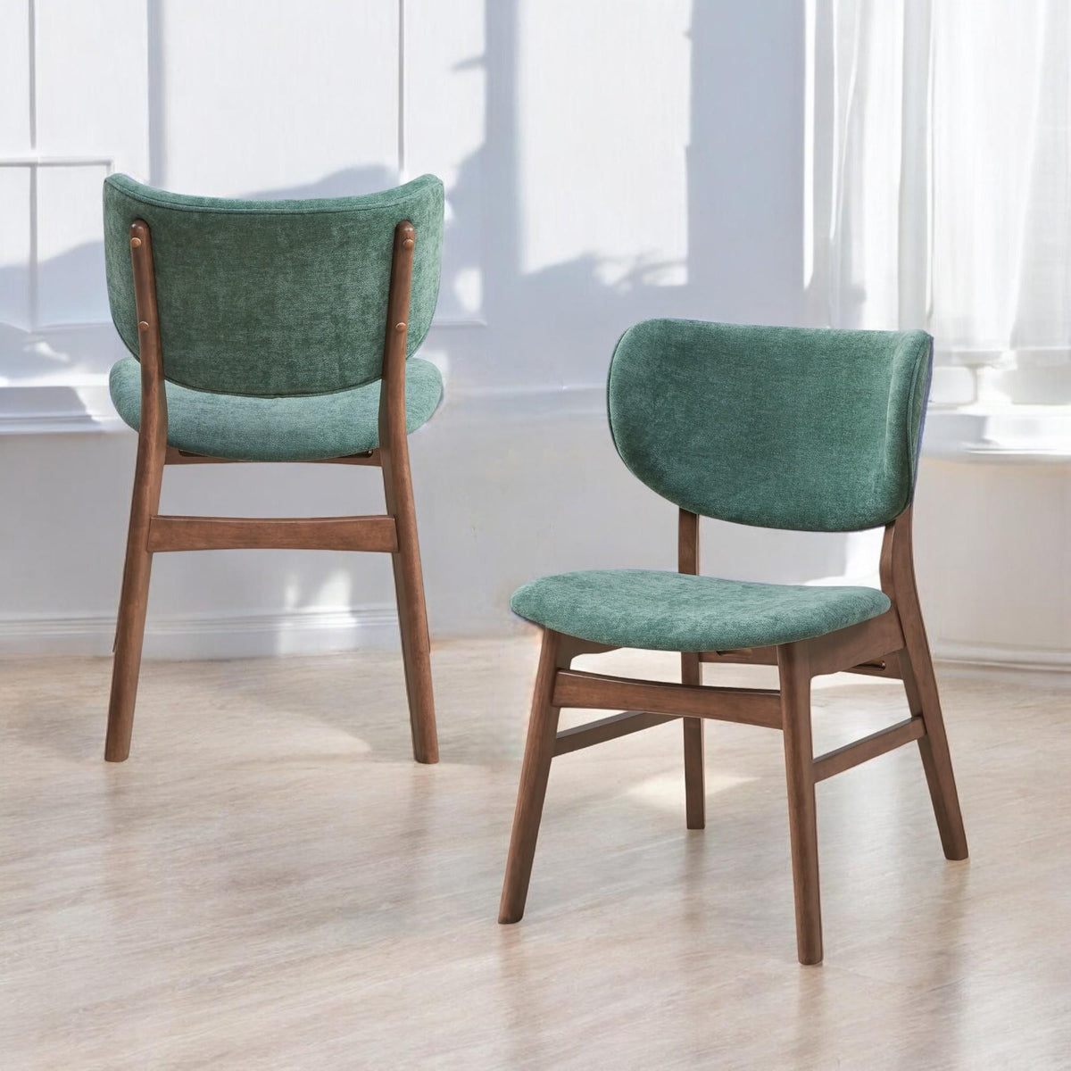 Priam Green Fabric & Walnut Finish Side Chair (Set of 2)