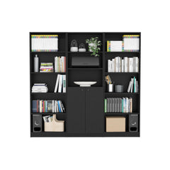 Journal 3 Piece Home Bookcase set, 74" Wide with 13 Shelves and Two-Door Cabinet , Living Room Set Set Black