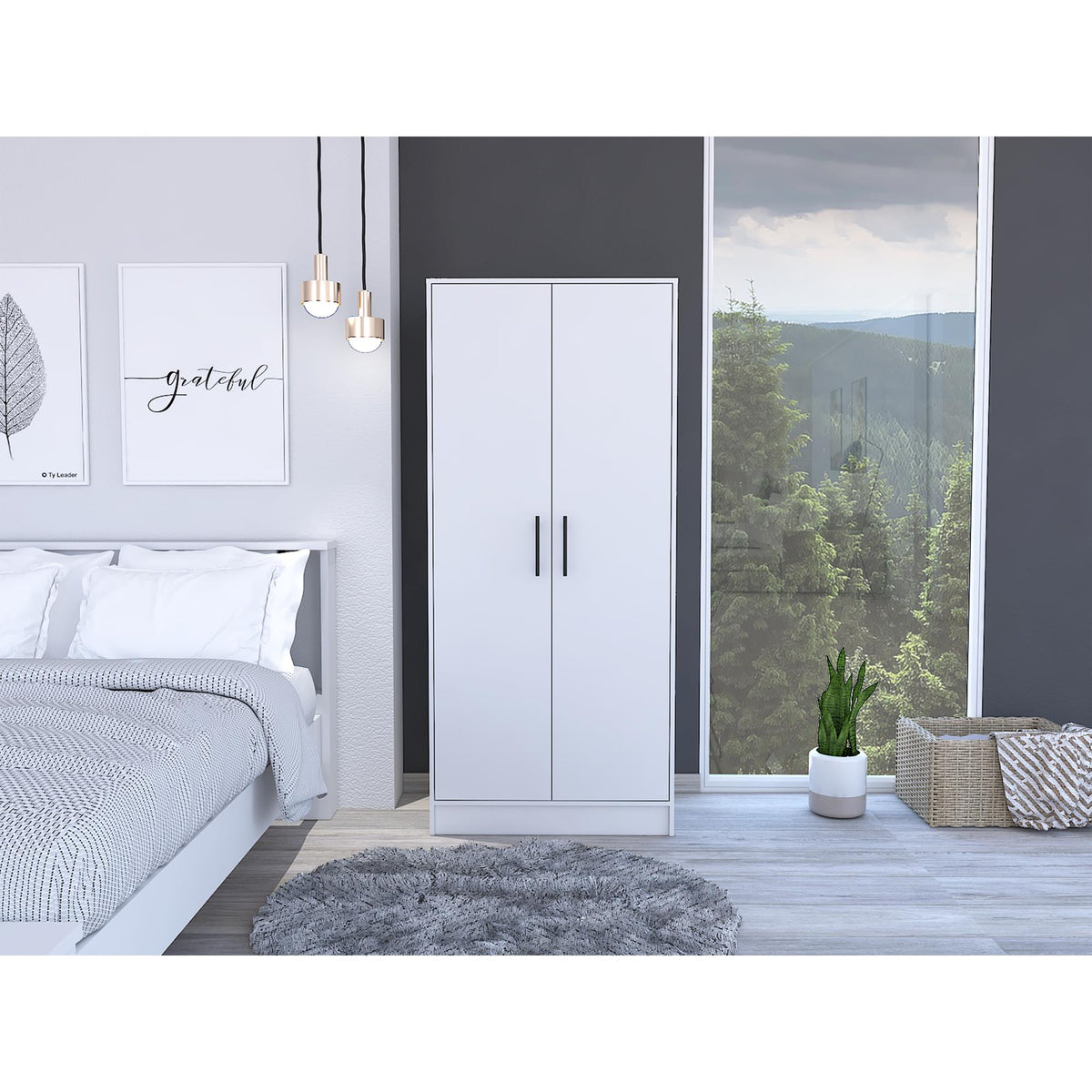 Mercury 180 Armoire, Two Shelves, Double Door, Metal Rod, One Drawer -White